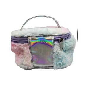 Faux Fur Rainbow Colored Makeup Spa Bag Case Kids